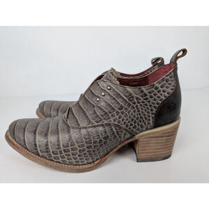 Freebird Sadie Stone Coco Croc Embossed Leather Block Sz 9 Western Festival